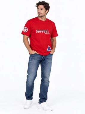 Vintage Ferrari Gear F1 Formula 1 Racing T Shirt Men L Red Embroidered Spellout